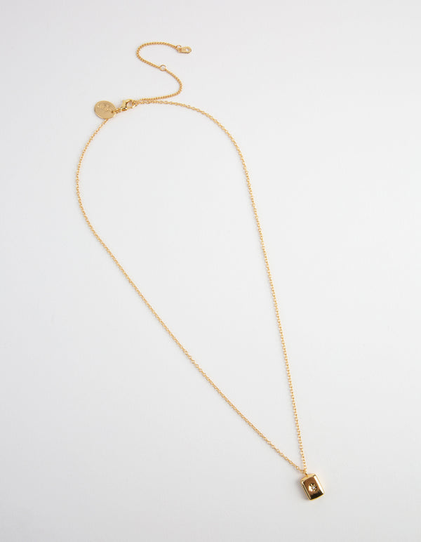 Gold Crystal Rectangle Locket Necklace