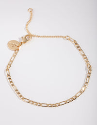 Gold Plated Thin Figaro Chain Bracelet - link has visual effect only