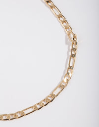 Gold Plated Thin Figaro Chain Bracelet - link has visual effect only