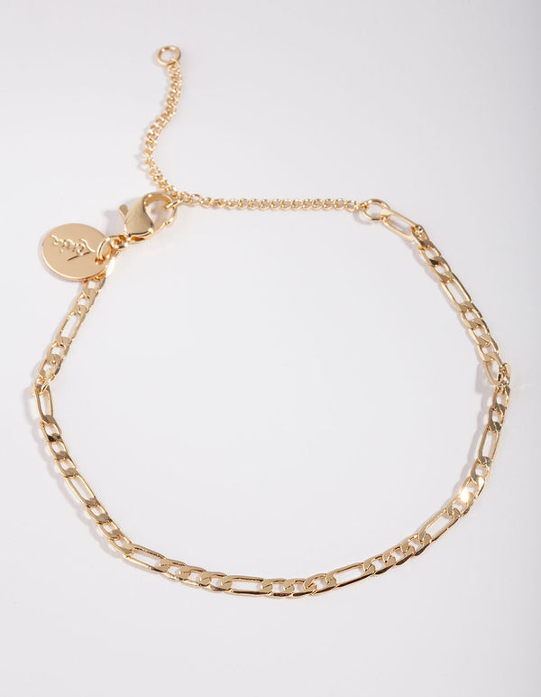 Gold Plated Thin Figaro Chain Bracelet