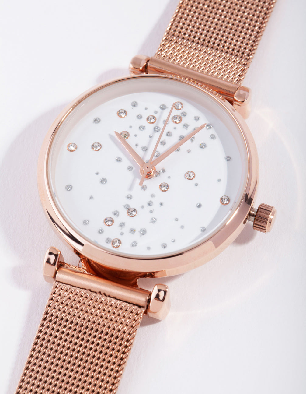 Rose Gold Diamante Scatter Mesh Watch