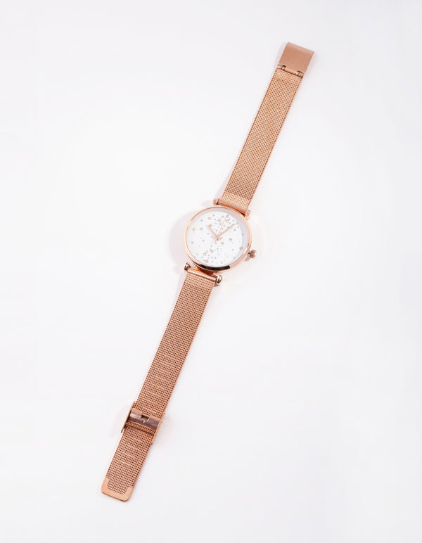 Rose Gold Diamante Scatter Mesh Watch