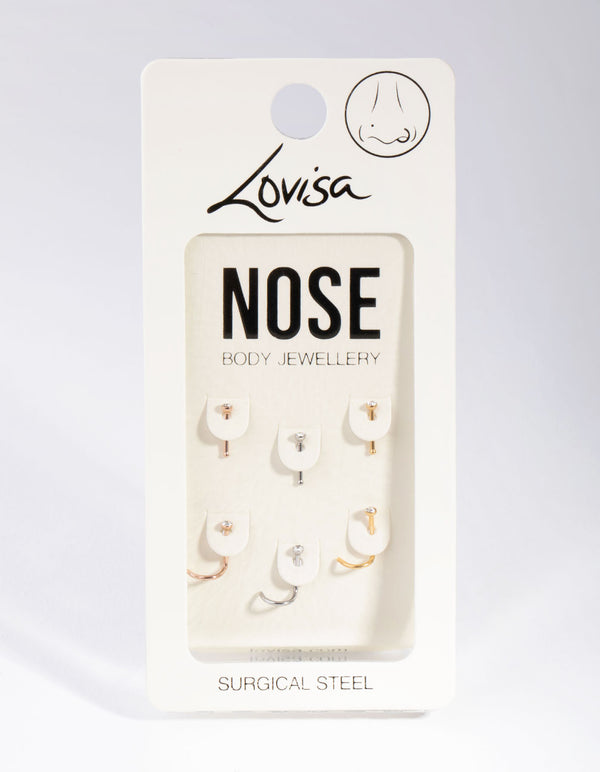 Mixed Metals Diamante Nose Stud 6-Pack