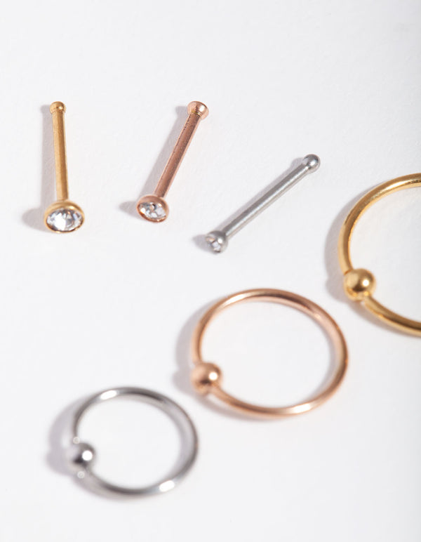 Mixed Metals Nose Stud 6-Pack