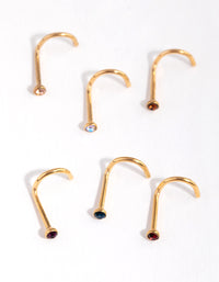 Surgical Steel Gold Classic Gem Nose Stud 6-Pack - link has visual effect only