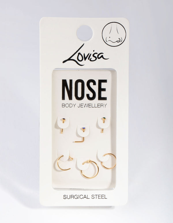 Gold Classic Mixed Nose Ring 6-Pack