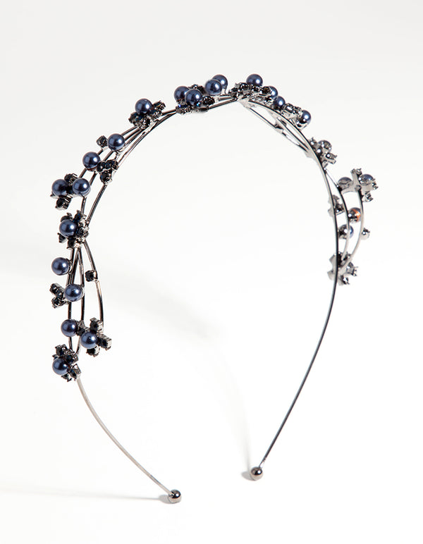 Gun Metal Wire Pearl Crystal Headband