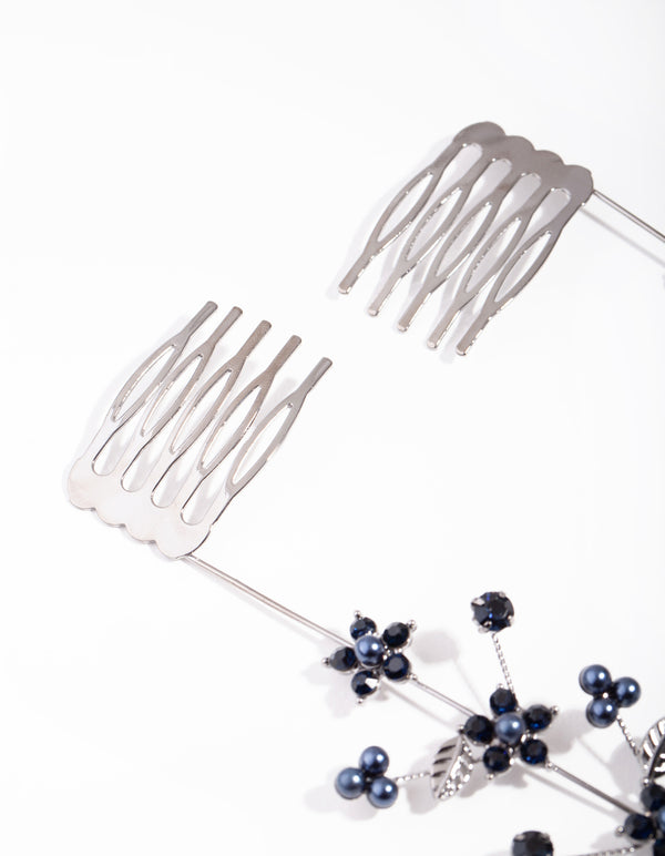 Gunmetal Diamante Flower Pearl Drape