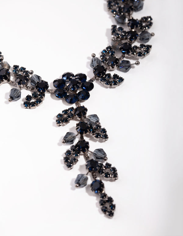 Gunmetal Flower Diamante & Bead Drape