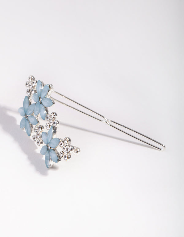 Silver Crystal Flower Clip