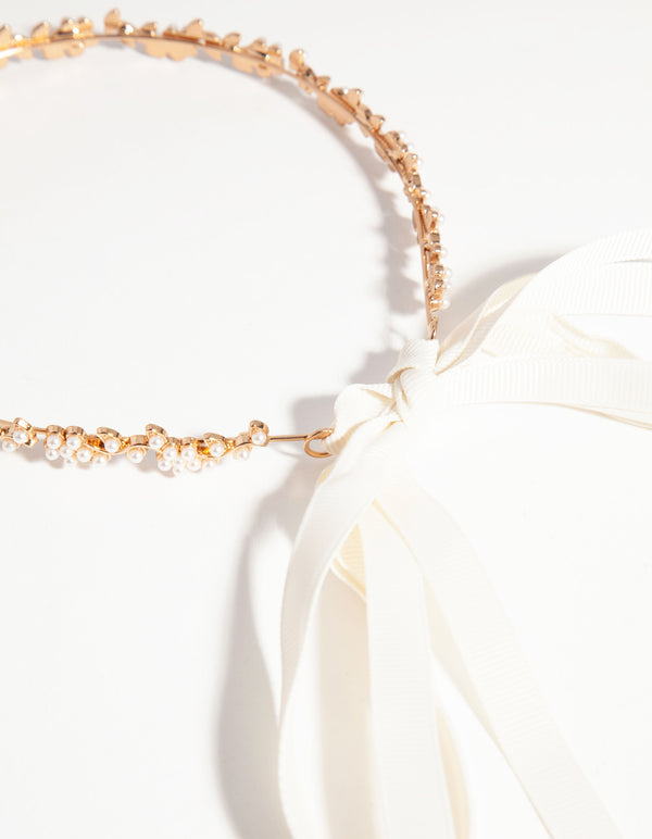 Gold Diamante Flower Tie Halo Headband