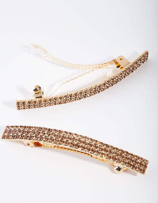 Gold Diamante Barette Pack