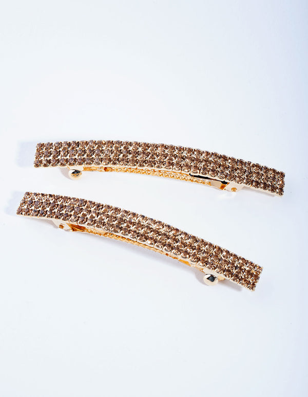 Gold Diamante Barette Pack