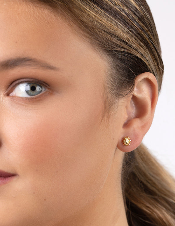 Gold Plated Sterling Silver Boho Sun Stud Earrings