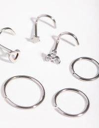 Surgical Steel Diamante Motif Nose Piercings 6-Pack - link has visual effect only
