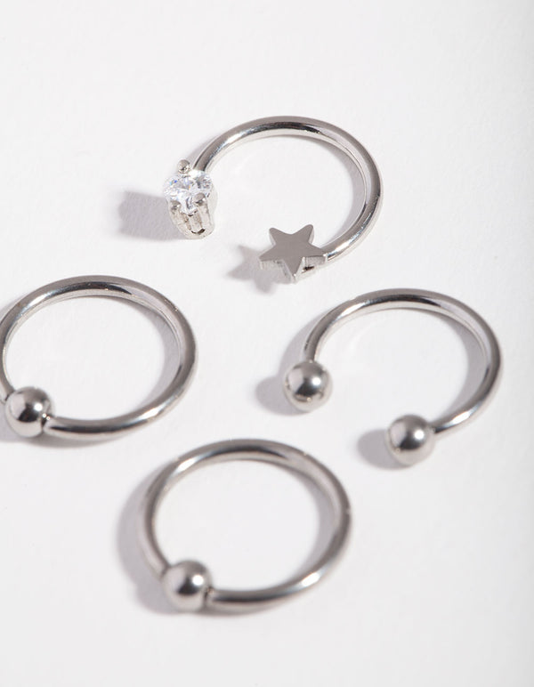 Surgical Steel Silver Celestial Mixed Earring 4-Pack