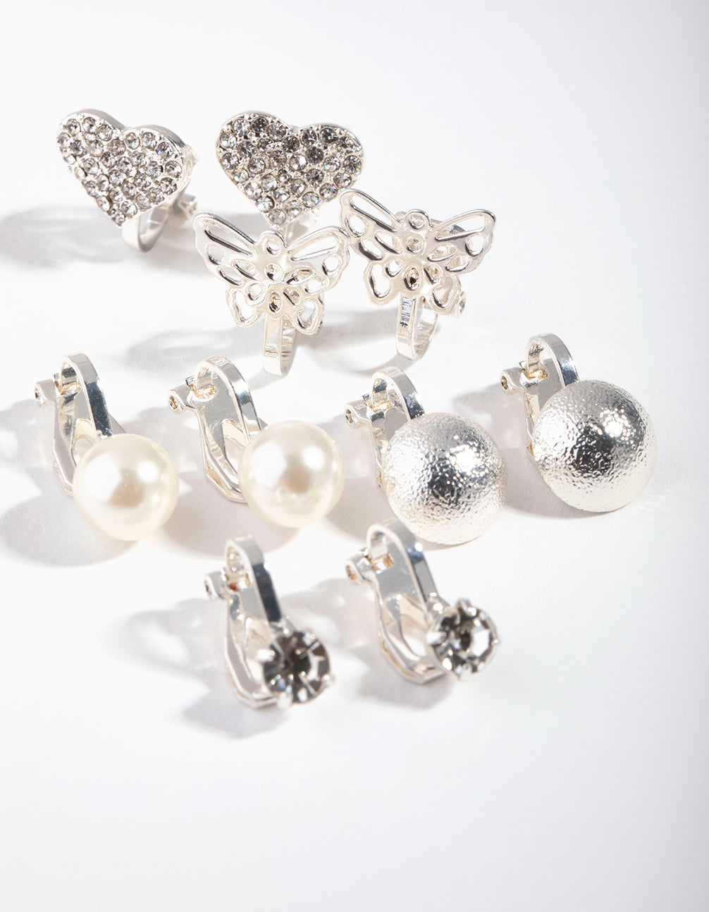 Silver Butterfly Diamante Clip Five-Pack
