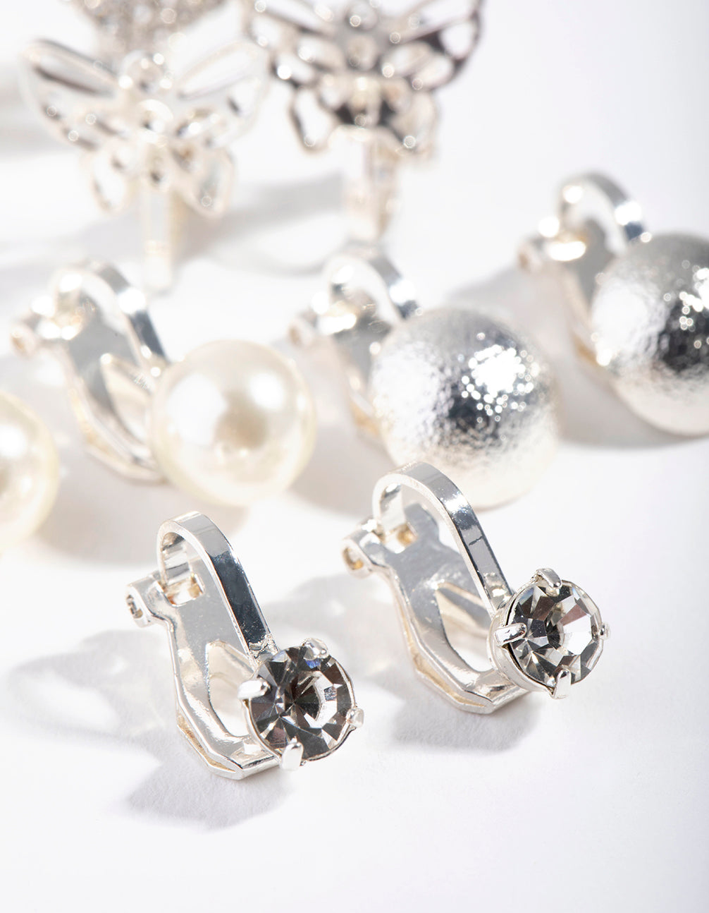 Silver Butterfly Diamante Clip Five-Pack