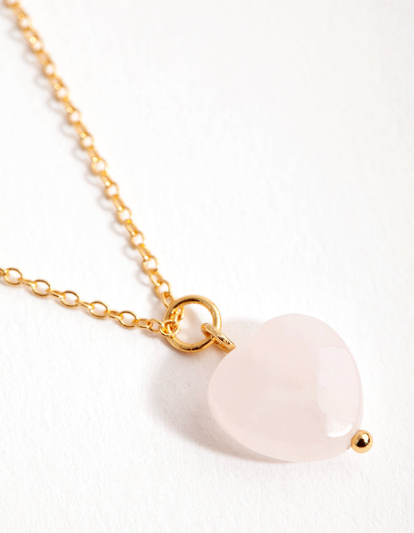 Gold Rose Quartz Facet Heart Necklace