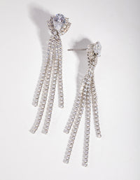 Silver Cubic Zirconia Cupchain Fringe Drop Earrings - link has visual effect only