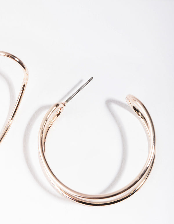 Rose Gold Two Row Closed Hoop Earrings