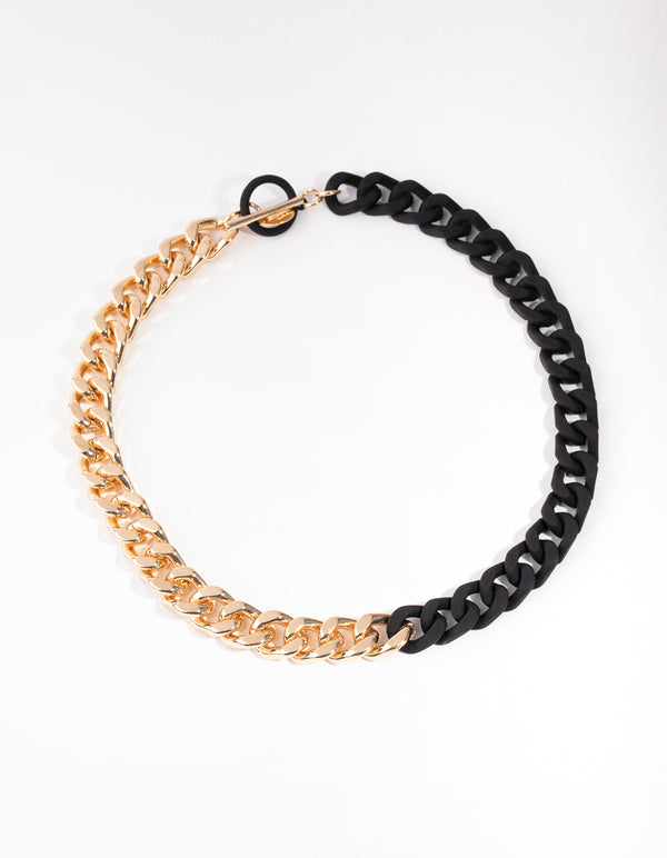 Mixed Metals Gold & Matte Chain T&O Necklace