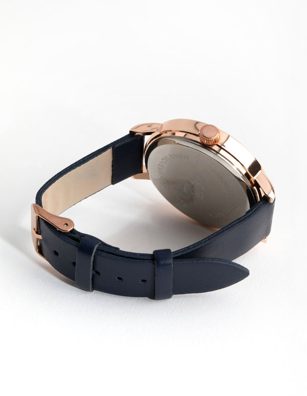 Navy Medium PU-Strap Watch