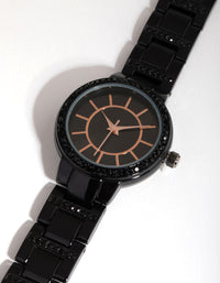 Matte Black Diamante Link Strap Watch - link has visual effect only