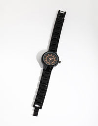 Matte Black Diamante Link Strap Watch - link has visual effect only