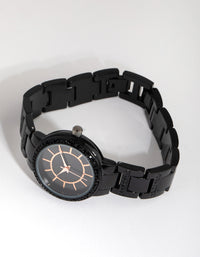 Matte Black Diamante Link Strap Watch - link has visual effect only
