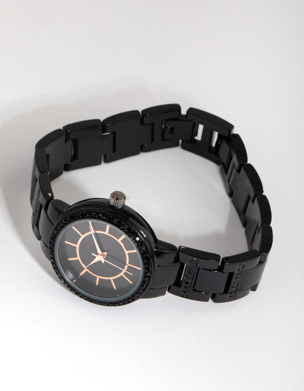 Matte Black Diamante Link Strap Watch
