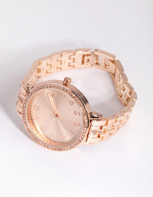 Rose Gold Simple Bling Link Watch