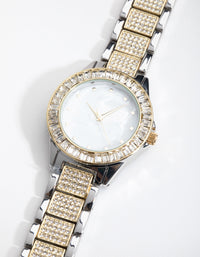 Mixed Metal Bling Link Watch - link has visual effect only