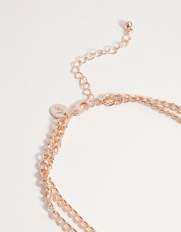 Rose Gold Multi-Row Diamante Padlock Necklace