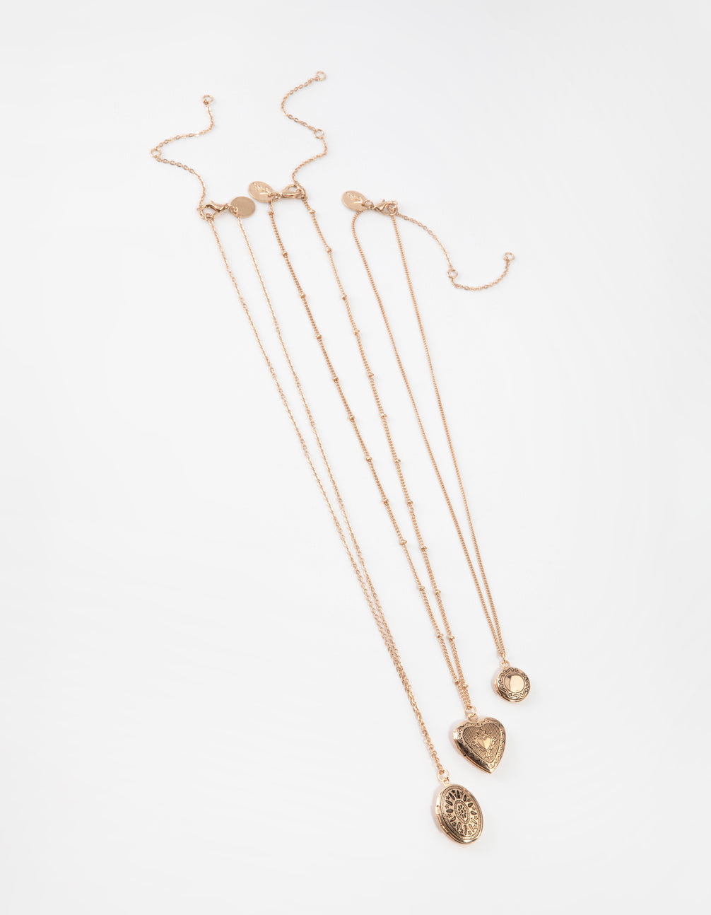 Antique Gold Mix Locket 3-Row Necklace