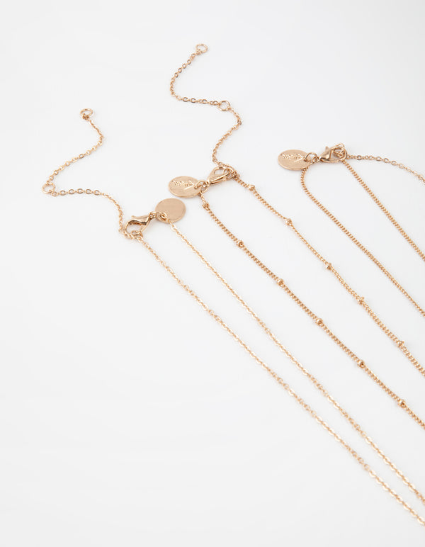 Antique Gold Mix Locket 3-Row Necklace