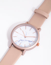 Rose Gold Marble Dial PU Strap Watch - link has visual effect only