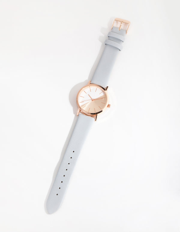 Rose Gold Half Marble Dial PU Strap Watch