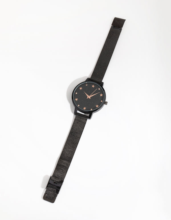 Rose Gold Star Marker Mesh Strap Watch