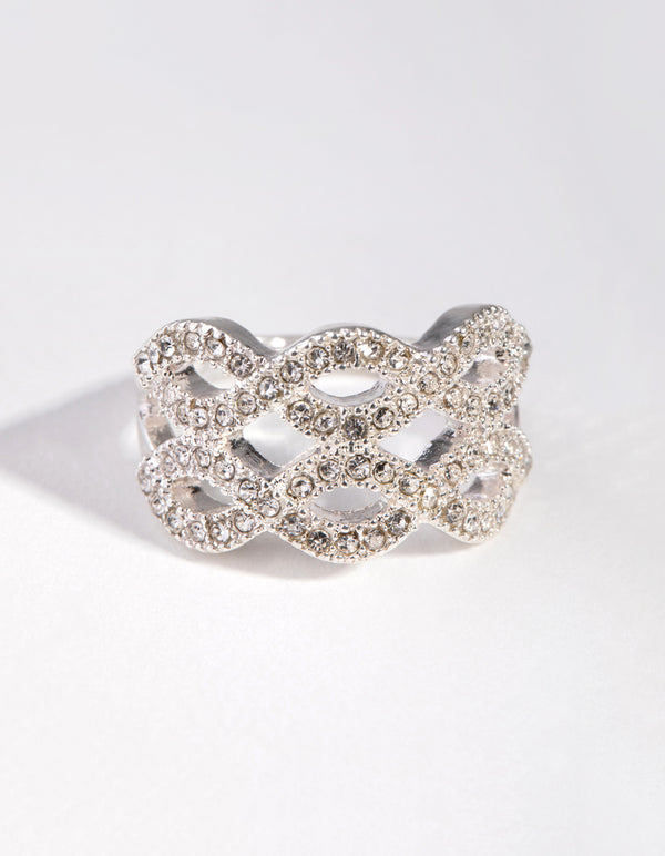Silver Diamante Twisty Ring