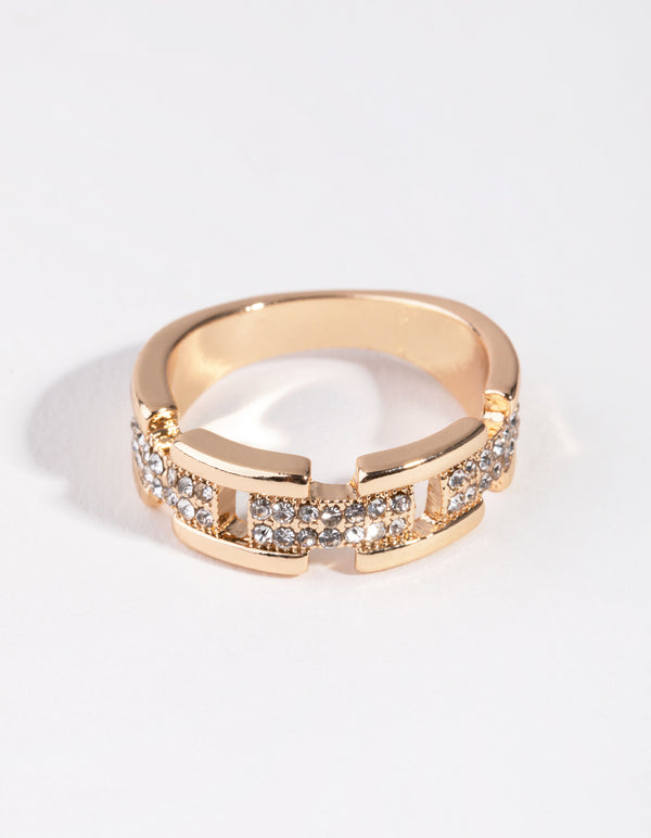 Gold Crystal Link Ring