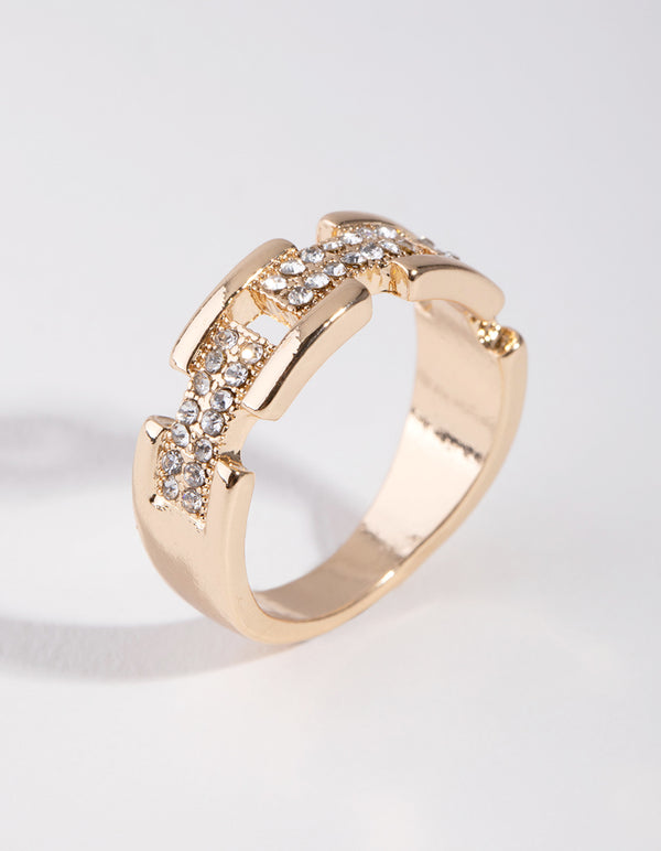 Gold Crystal Link Ring