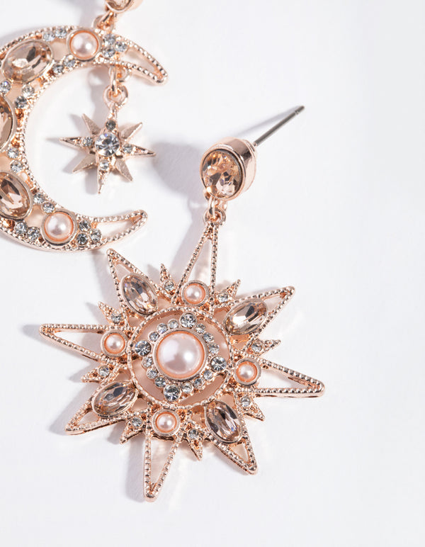 Rose Gold Mini Star & Moon Earrings