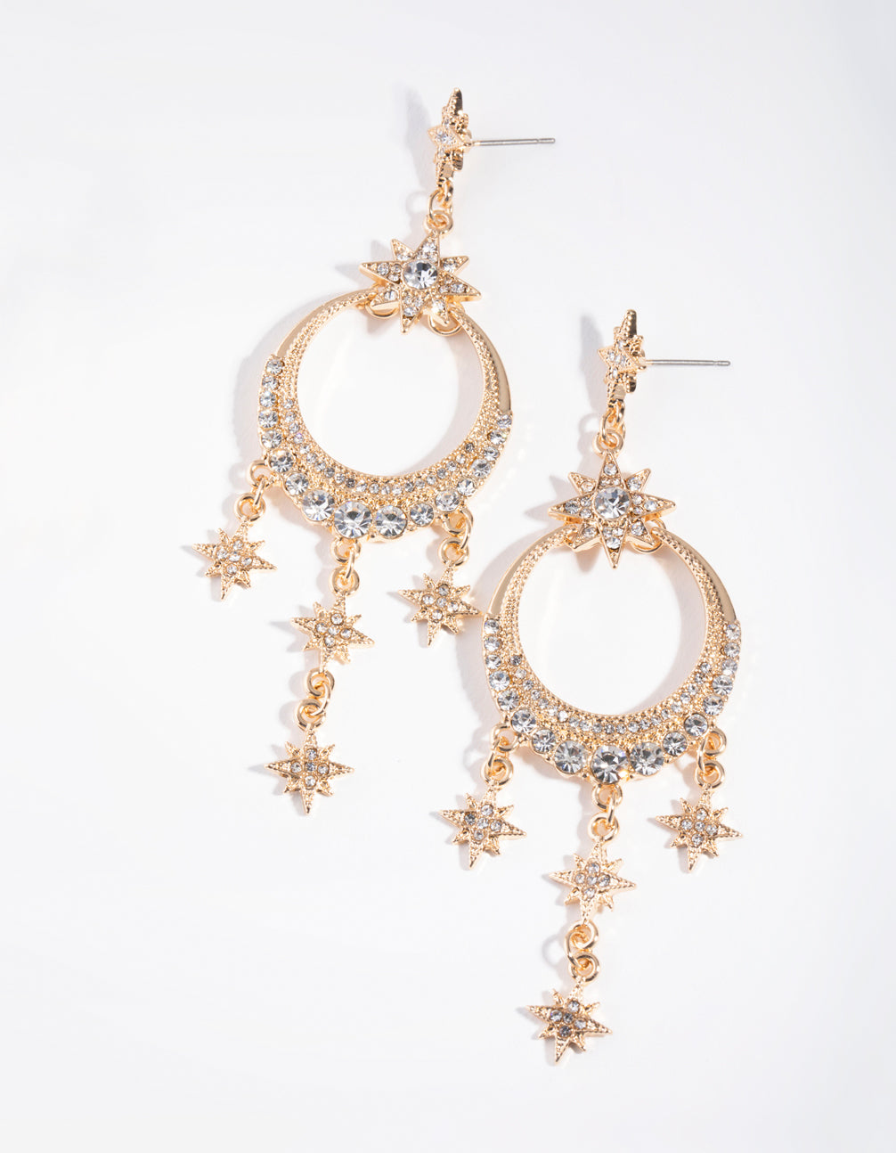 Gold Statement Diamante Drop Earrings