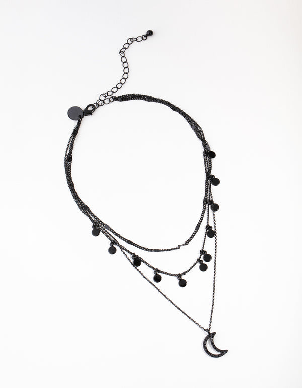 Matte Moon Charm 3 Layer Necklace