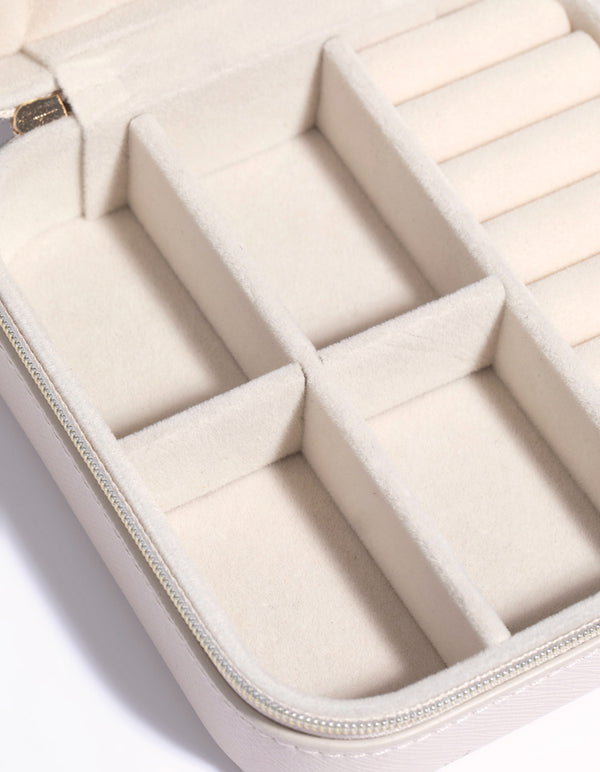 Blush Faux Leather Compact Square Jewellery Box