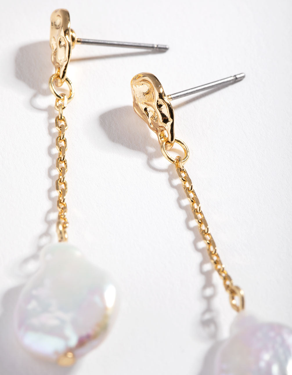 Gold Plated Chain & Freshwater Pearl Drop Earrings