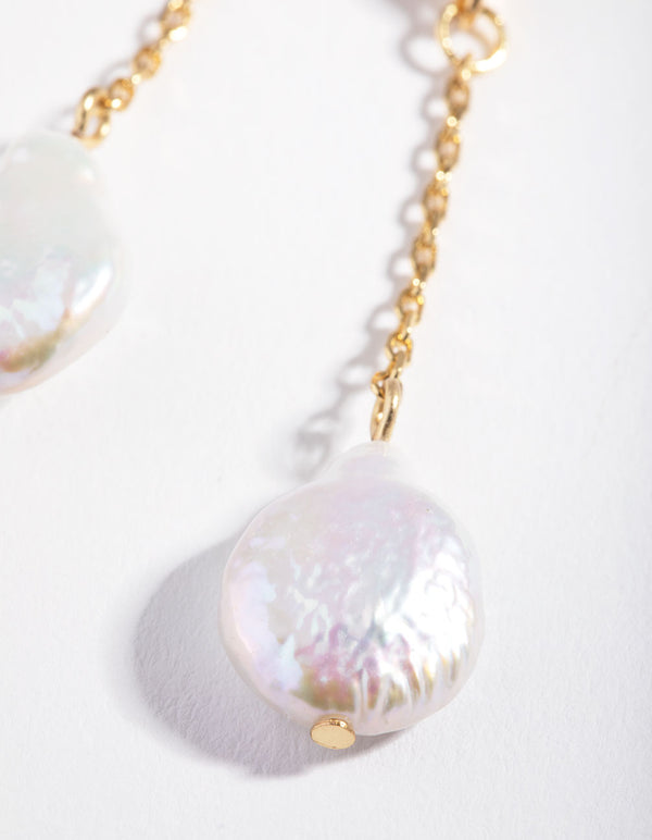 Gold Plated Chain & Freshwater Pearl Drop Earrings