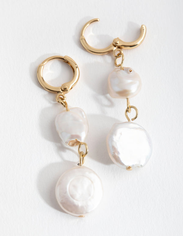 Gold Plated Multi Freshwater Pearl Huggie Earrings
