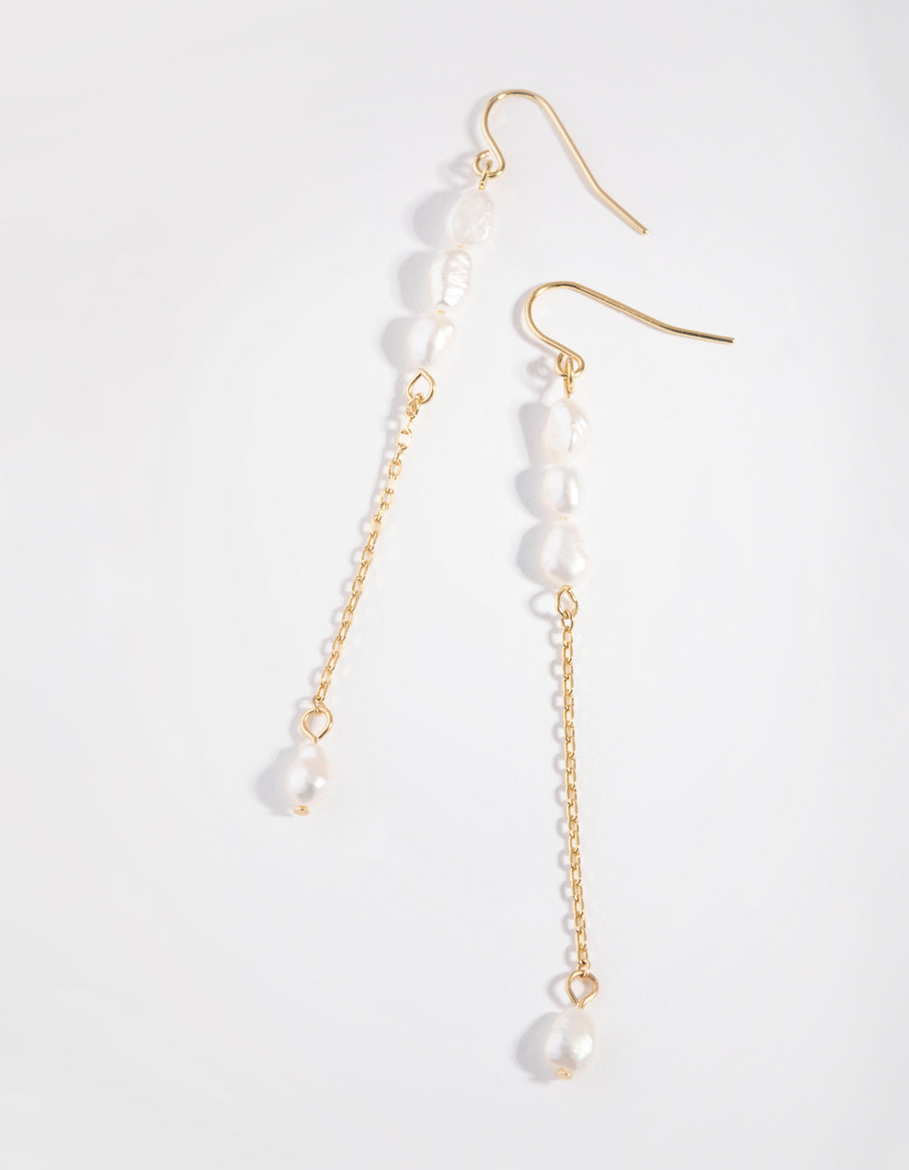 Gold Plated Four Freshwater Pearl Long Chain Earrings